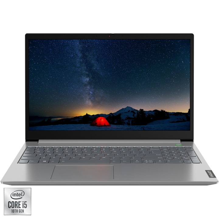 Laptop ThinkBook 15 IIL cu procesor Intel Core i5-1035G4 pana la 3.70 GHz, 15.6" Full HD, 16GB, 512GB SSD, Intel UHD Graphics, Free DOS, Mineral Grey