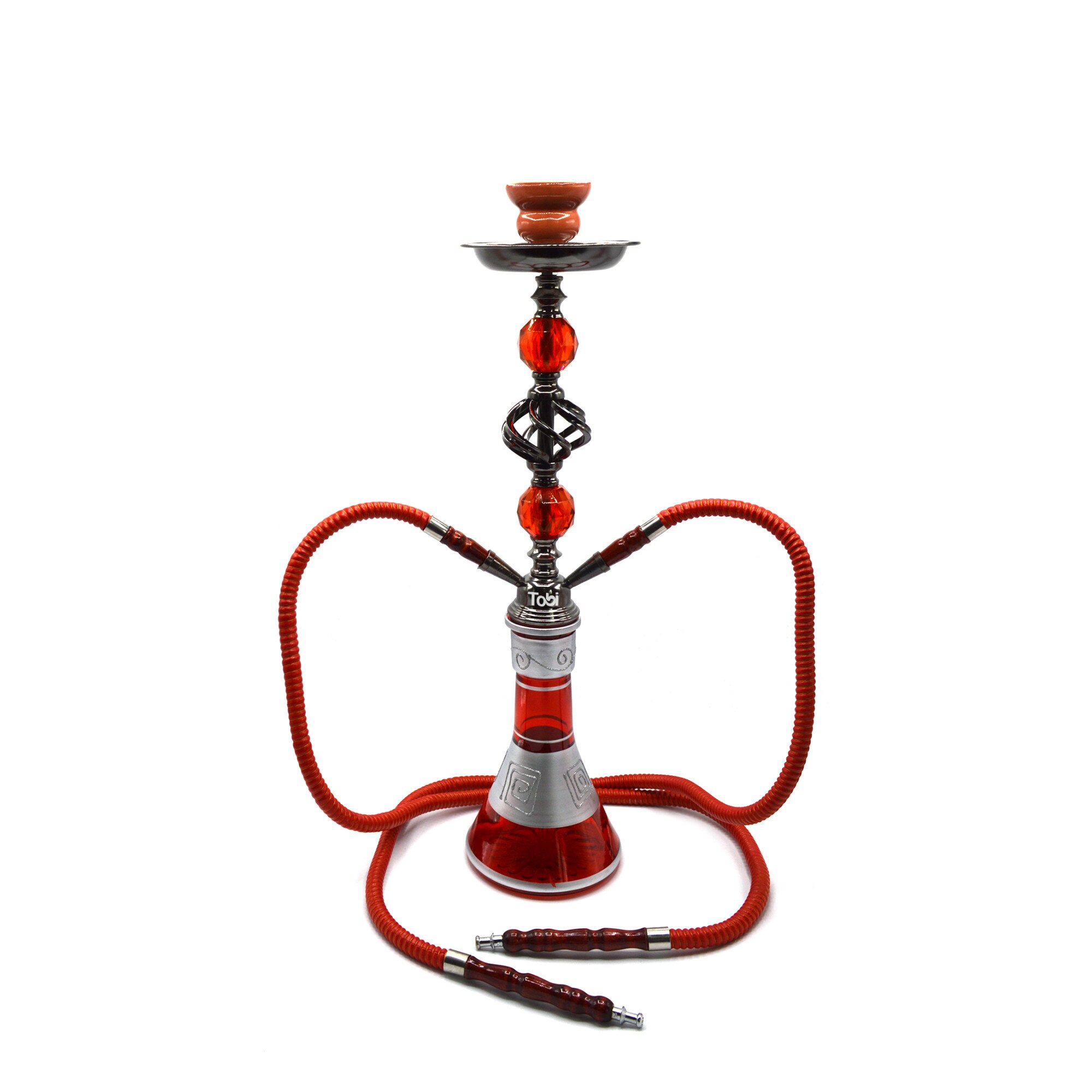 Narghilea Tobi, Maydum, 2 furtunuri, Rosu, 55 cm