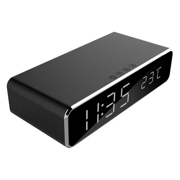 Ceas digital de birou, Gembird, cu incarcare wireless, alarma duala, afisare temperatura, negru Ceas digital de birou, Gembird, cu incarcare wireless, alarma duala, afisare temperatura, negru