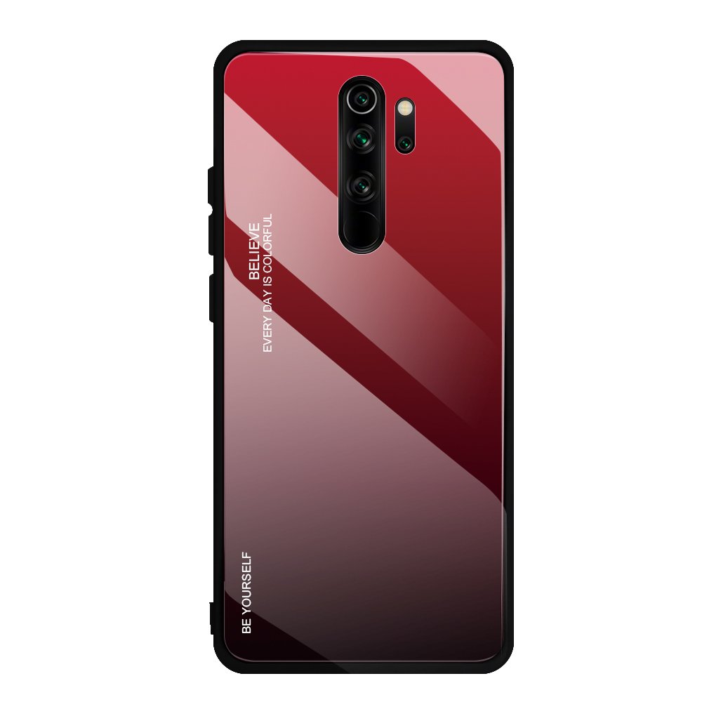 Husa Gradient Glass Durable, Compatibila cu Xiaomi Redmi Note 8 Pro, Negru/Rosu