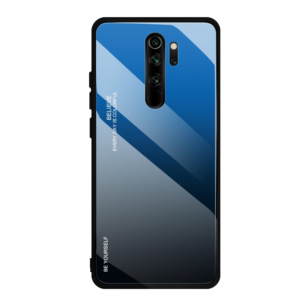 Husa Gradient Glass Durable, Compatibila cu Xiaomi Redmi Note 8 Pro, Negru/Albastru