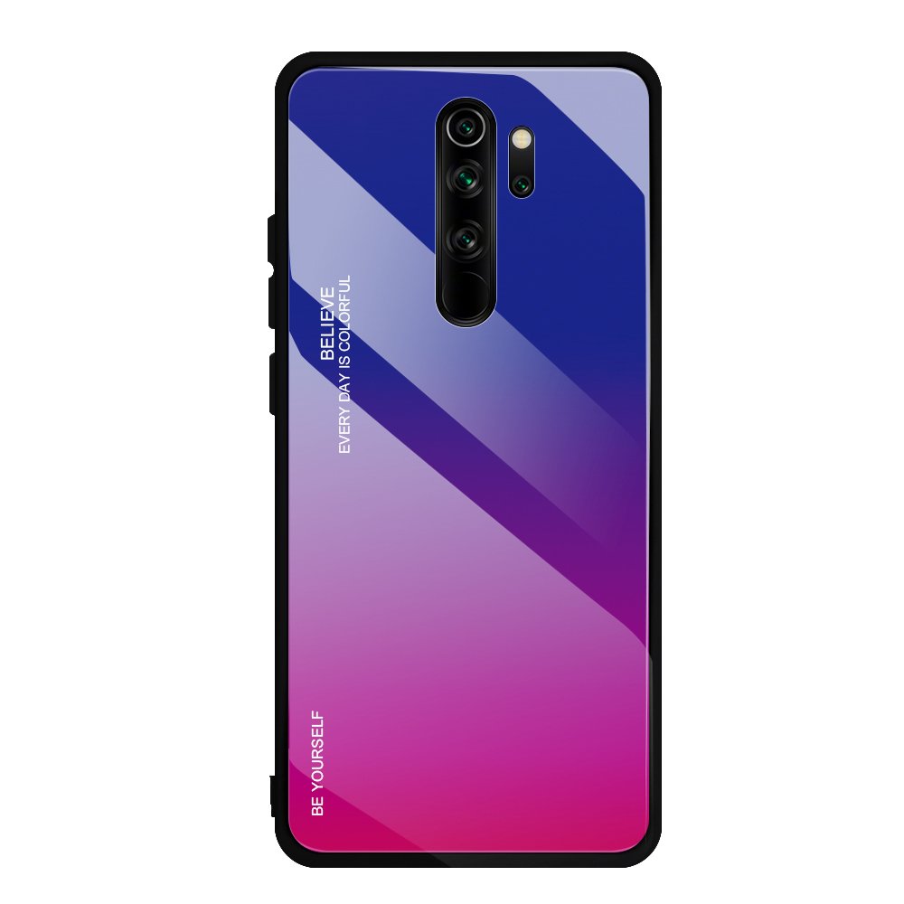 Husa Gradient Glass Durable, Compatibila cu Xiaomi Redmi Note 8 Pro, Roz/Violet