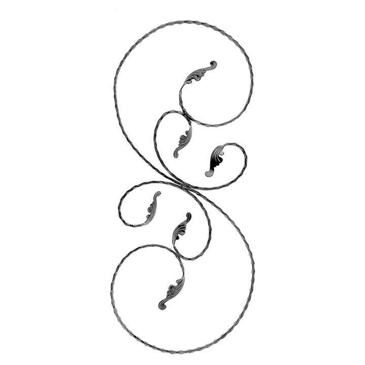 Panou decorativ fier forjat 800x325mm, PN008, confectionat din platbanda amprentata 12x6mm