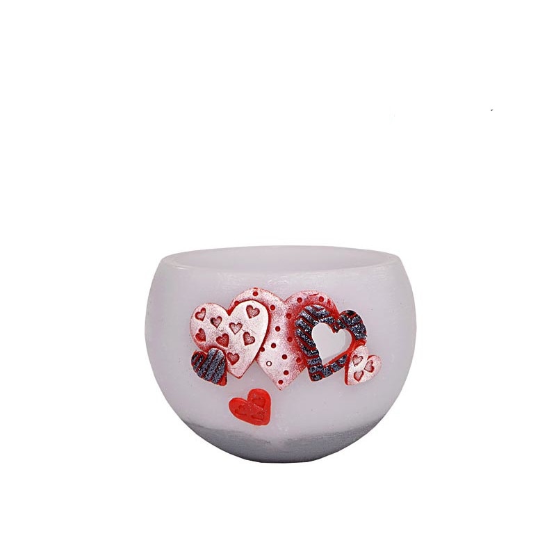 Suport lumanare cu inimi , tip pastila , alb , Adpal