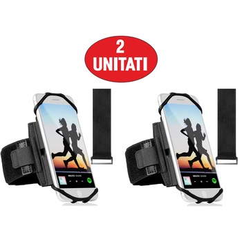 Set 2 unitati Husa banderola pentru brat / mana pentru alergat, sala, plimbari, ciclism, Armband suport telefon 360° rotire pentru brat, Negru Set 2 unitati Husa banderola pentru brat / mana pentru alergat, sala, plimbari, ciclism, Armband suport telefon 360° rotire pentru brat, Negru