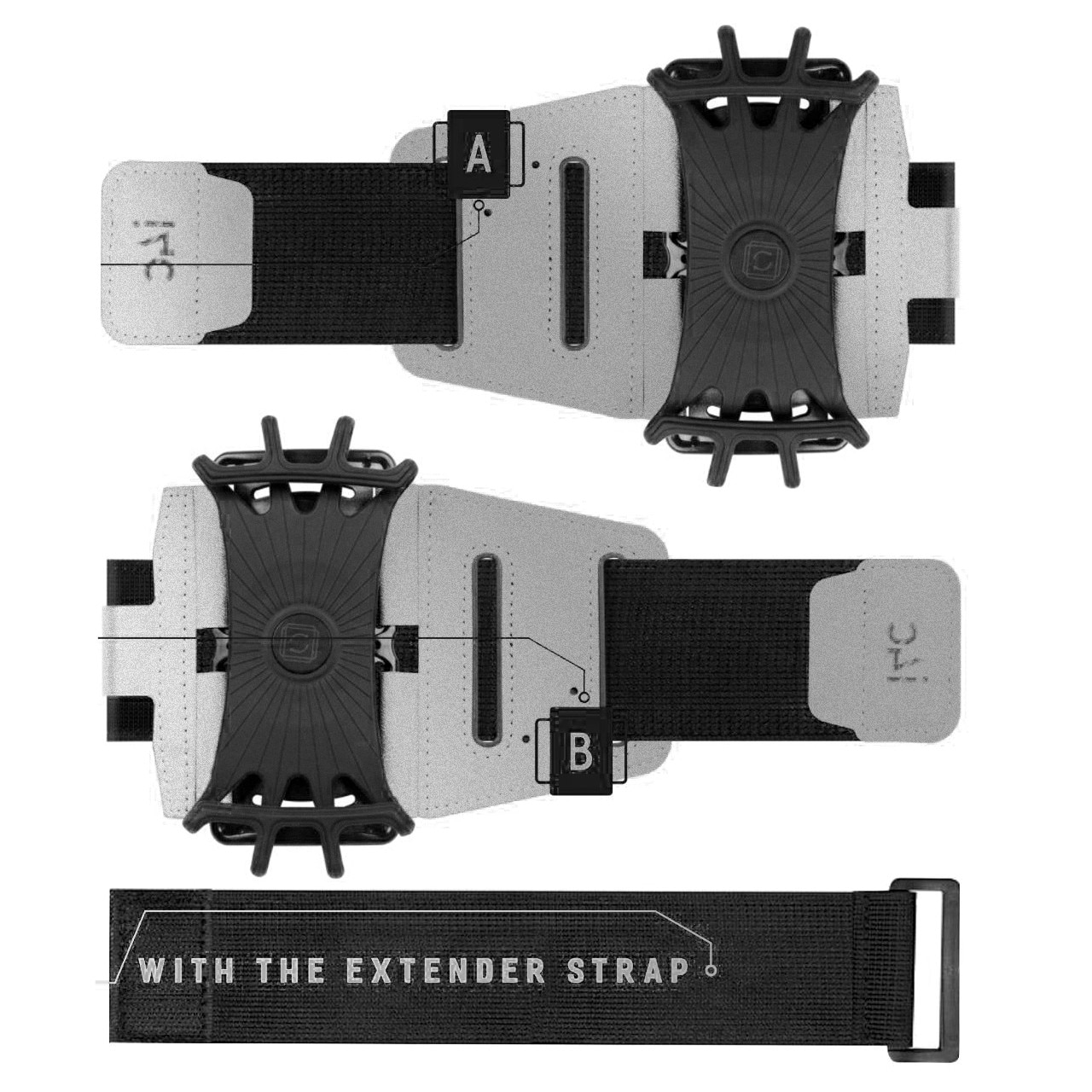 Husa banderola pentru brat/mana pentru alergat, yoga, fintess, Universala, 360° rotire, Armband suport pentru brat de jogging, sala, Ideas4Comfort®, Argintiu reflectorizant