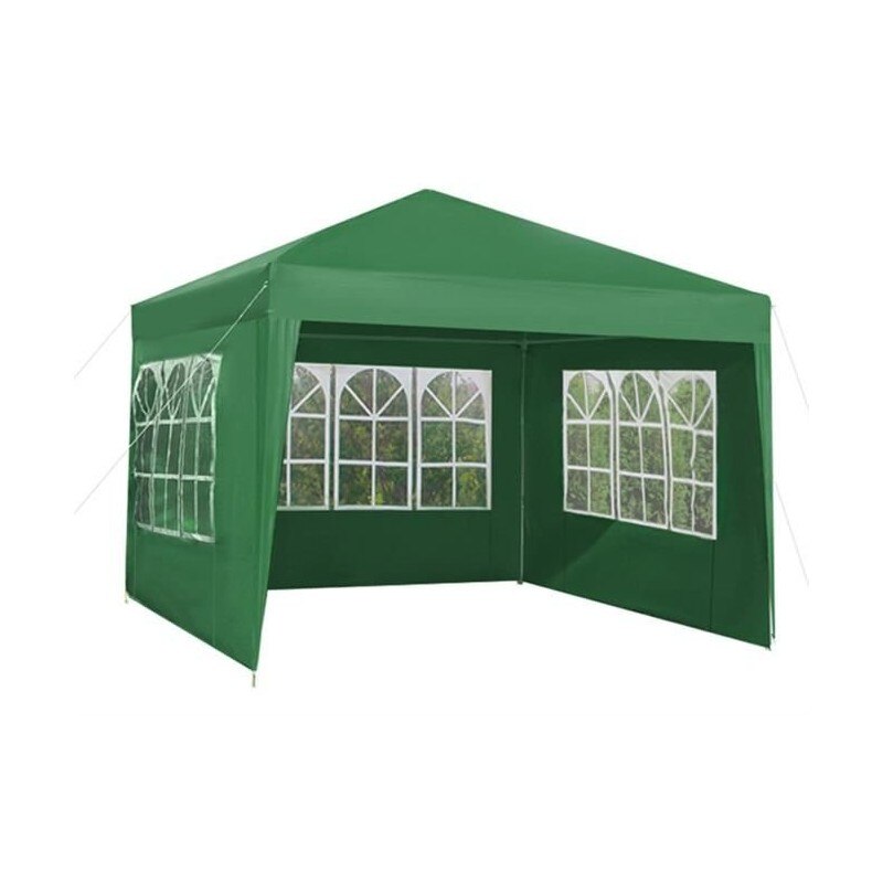 Pavilion De Gradina Metalic, 3x3 M, Pliabil, 3 Pereti Laterali Cu Ferestre, Verde