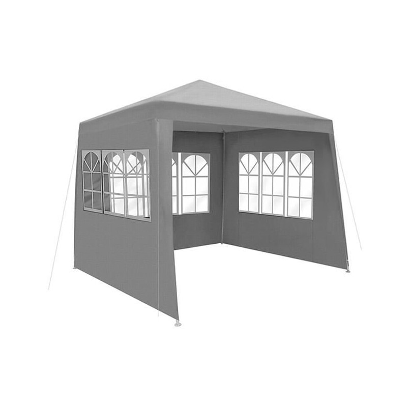 Pavilion De Gradina Metalic, 3x3 M, Pliabil, 3 Pereti Laterali Cu Ferestre, Gri