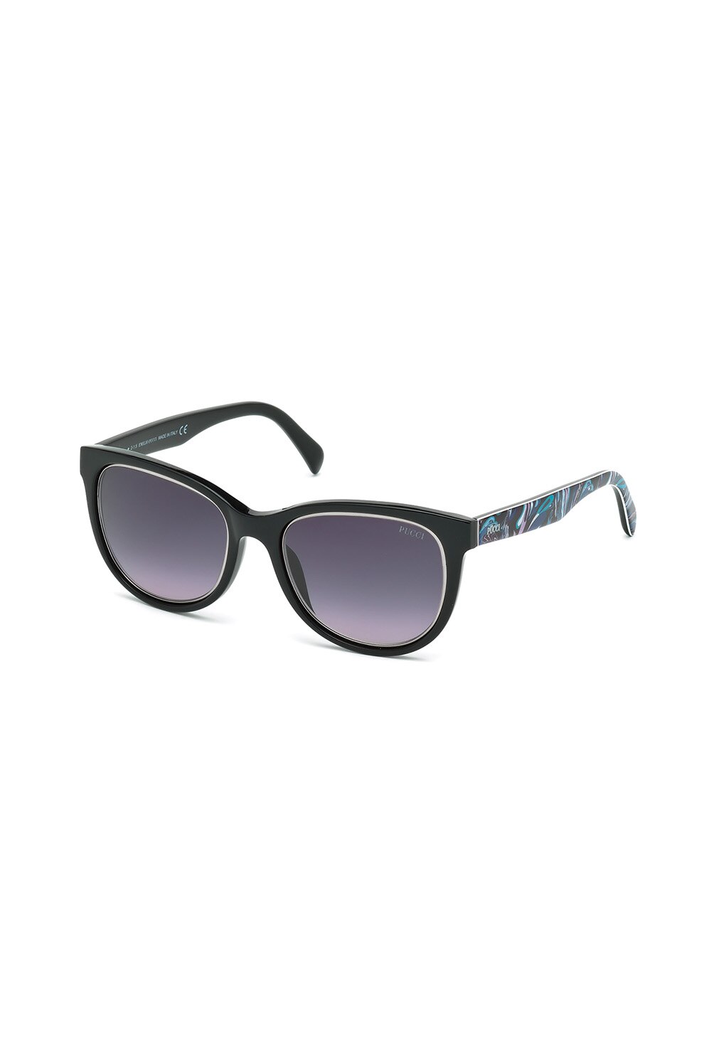 Emilio Pucci, Ochelari de soare ovali cu lentile in degrade, Negru/Alb/Albastru, 53-19-140 Standard