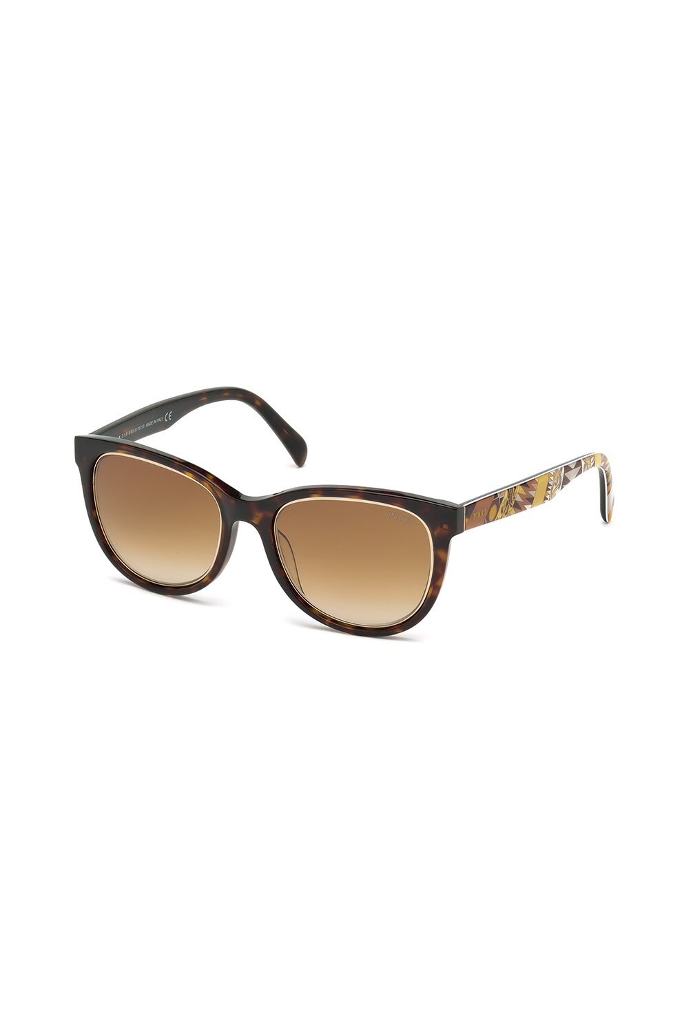 Emilio Pucci, Ochelari de soare cu brate cu model, Maro/Ocru/Alb prafuit, 53-19-140 Standard