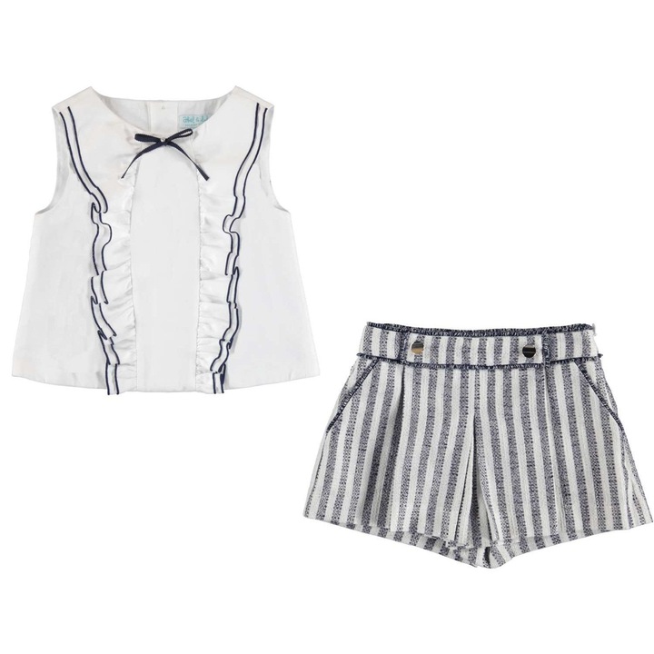 Set bluza si pantaloni scurti in dungi bleumarin fete Abel and Lula by Mayoral