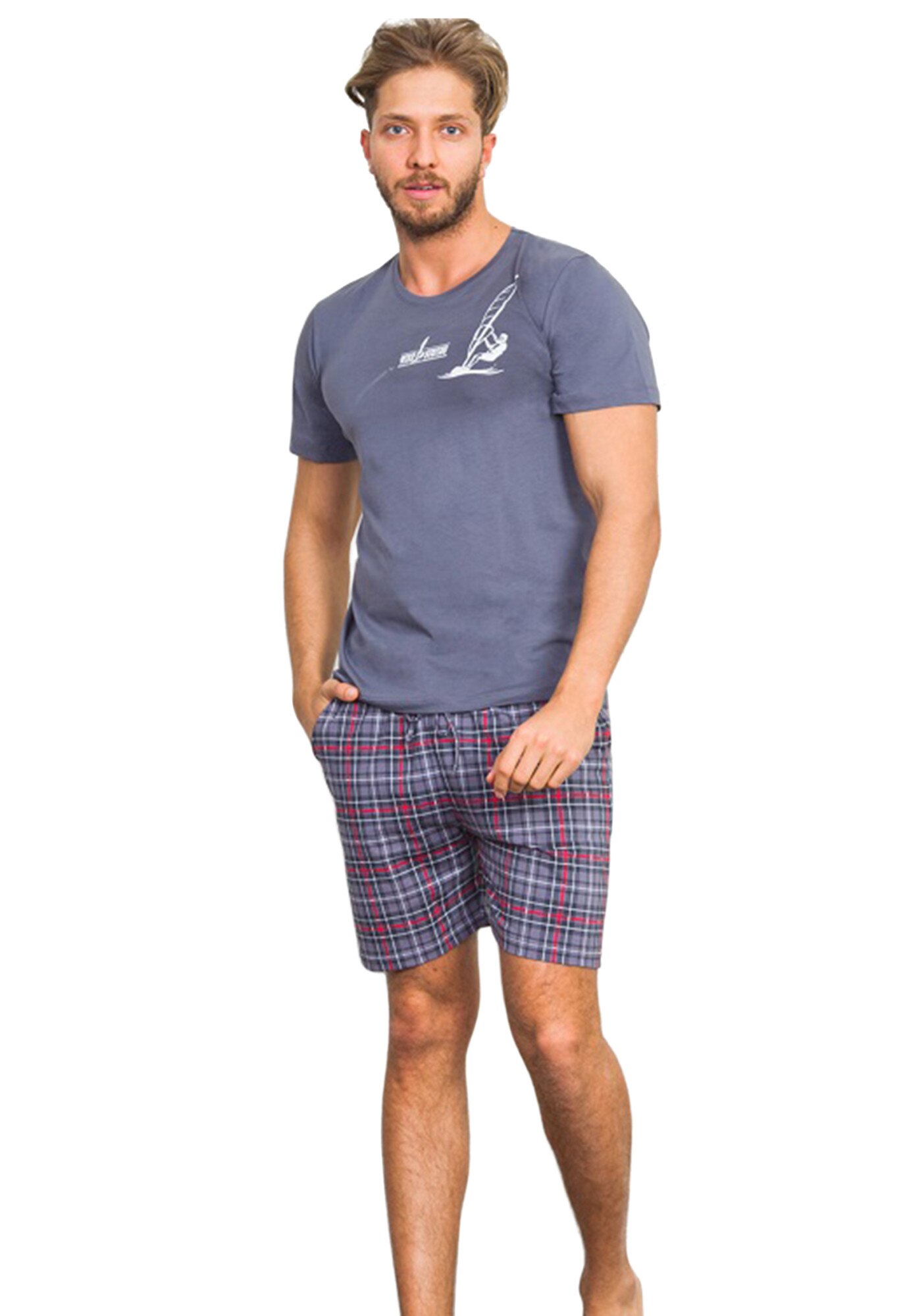 Pijama barbati Gazzaz by Vienetta, model Surf Time , gri inchis