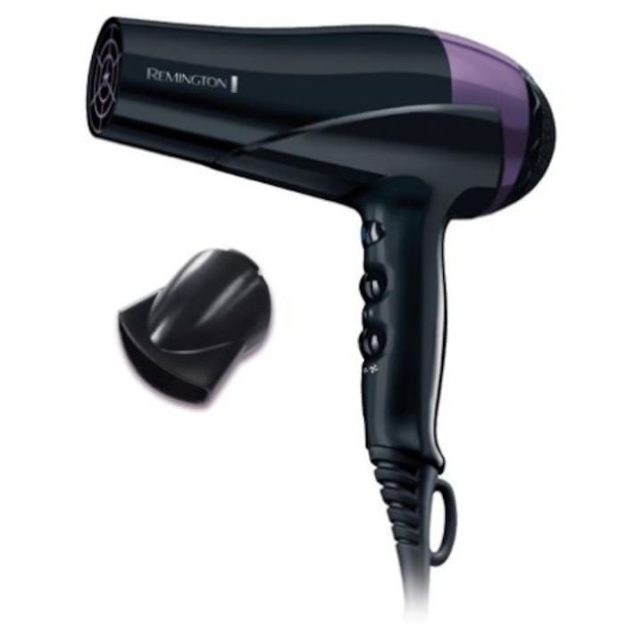 Uscator de Par Remington Colour Protect, Putere de 2200 W pentru o uscare rapida,Generator de Ioni , Protejare impotriva decolorarii,Jet de aer rece ,Concentrator , Grila spate detasabila, Negru/Mov