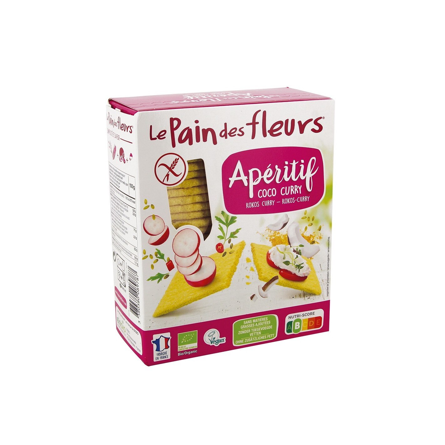 Turte crocante aperitiv cu cocos si curry Bio, Le pain des fleurs, 150g
