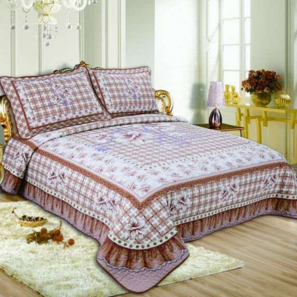 Set Cuvertura de Pat + 2 Fete de Perna, Bumbac Tip Finet, Squares