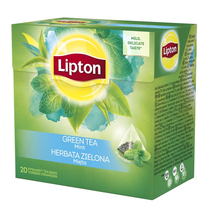 Ceai verde Lipton, Menta, 20 pliculete, 40 g
