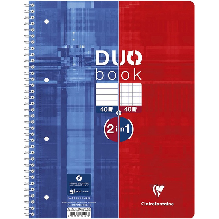Caiet A4+ Duo, reversibil, cu spira ,80 file, Clairefontaine