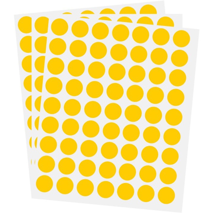 Sirio Pöttyös öntapadó címkék, 63 db / lap, 3 db lap, sárga