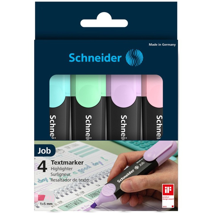 Textmarker Schneider Job Pastel, 4 броя/комплект