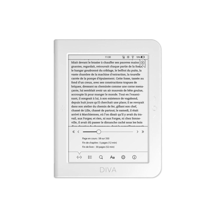 EBook четец Bookeen Diva HD 6", 16GB, Бял