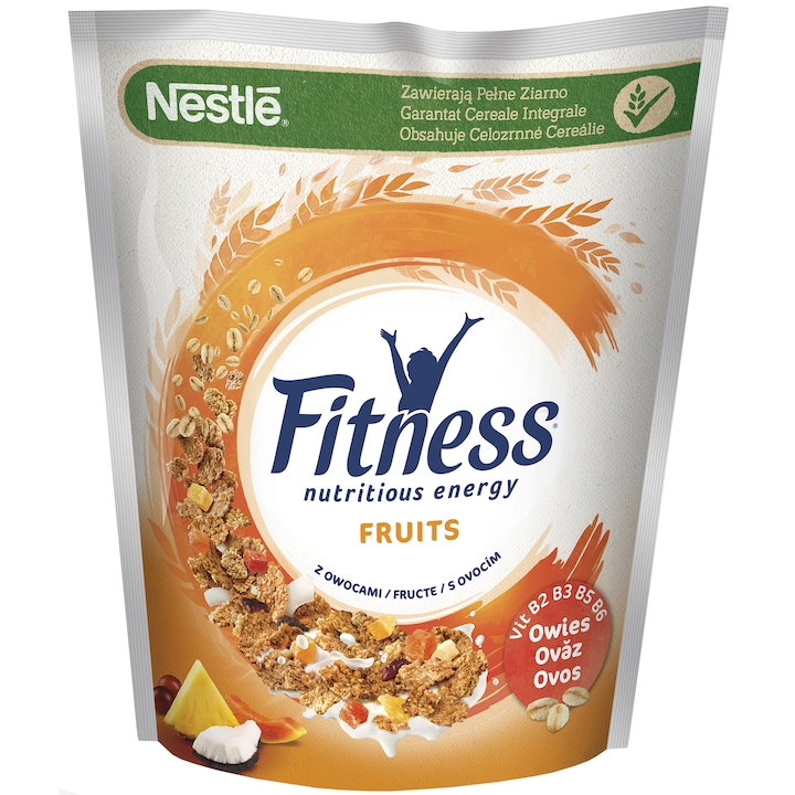 Cereale integrale Fitness cu fructe, 425 gr.