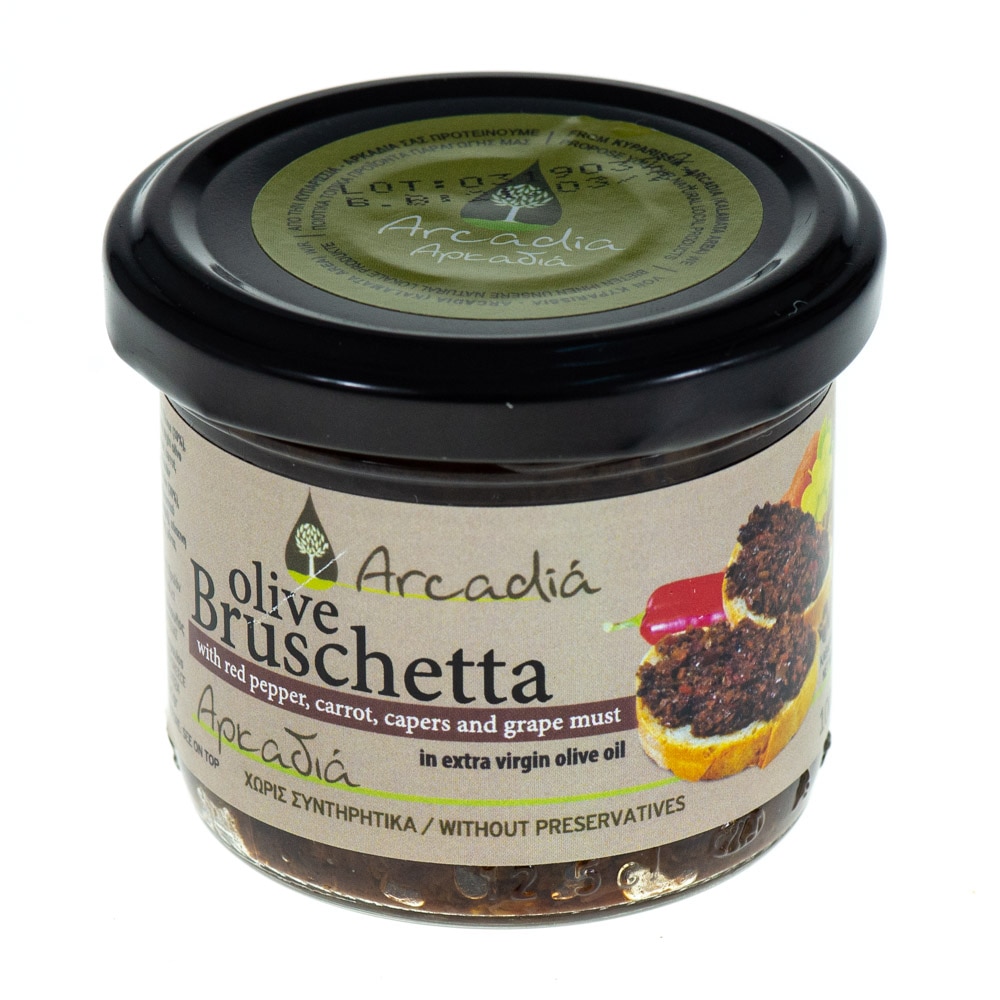 Pasta de masline Bruschetta, Arcadia, fara conservanti, conservat in ulei de masline extra virgin, 100 g
