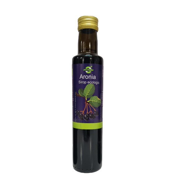 Sirop bio de aronia, Aromela, produs ecologic romanesc, sticla 250 ml