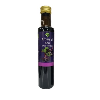 Sirop bio de aronia si soc, Aromela, produs ecologic romanesc, sticla 250 ml Sirop bio de aronia si soc, Aromela, produs ecologic romanesc, sticla 250 ml