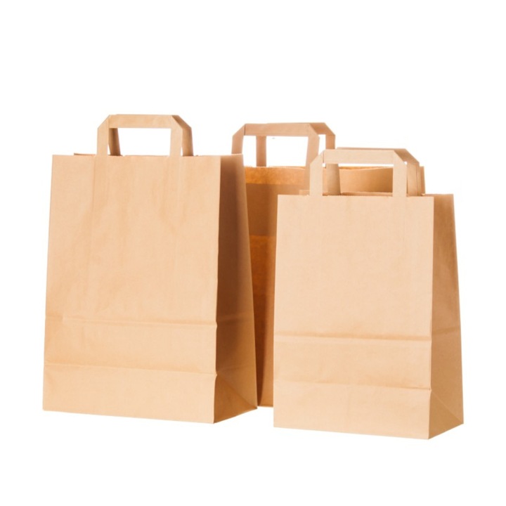 Punga hartie cu maner plat, 26X17X 28.50 CM, hartie kraft natur 70gr/mp, 250 bucati/set