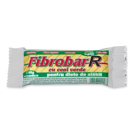 Set 12 X 50g batoane proteice Redis, Fibrobar-R cu ceai verde