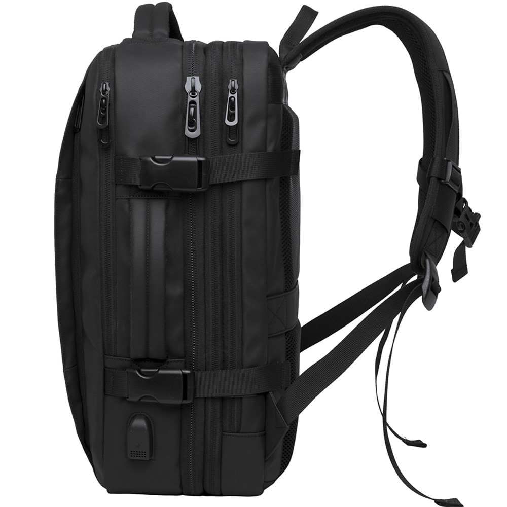 Rucsac calatorii, laptop 15.6 inch, extensibil, rezistent la stropi de apa, multifunctional, buzunar antifurt, sistem fixare pe valiza, port USB, BANGE, BG1908SBK, Negru