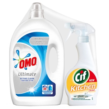 Pachet Promo Detergent Omo Active Clean 40 Spalari & Cif Spray Degresant 500 ml Pachet Promo Detergent Omo Active Clean 40 Spalari & Cif Spray Degresant 500 ml
