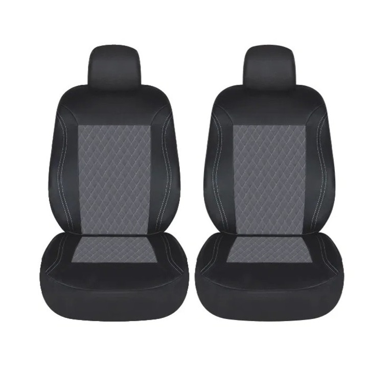 Set 1+1 Huse Scaune Auto Flexzon Pentru Scaune Fata Universale, Negru - Gri, Textil