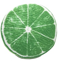 Perna decor, 2 fete, tip rotund, diametru 37 cm, poliester, imprimeu imitatie lime, husa fermoar, grosime 6.5 cm, gramaj 200 g