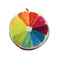 Perna decor, diametru 37 cm, poliester, imprimeu multicolor, model rotund, fermoar, grosime 6.5 cm, gramaj 200 g