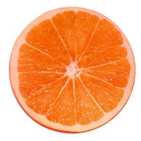 Perna decor, 2 fete, tip rotund , diametru 37 cm, poliester, imprimeu imitatie citrice, husa fermoar, grosime 6.5 cm, gramaj 200 g