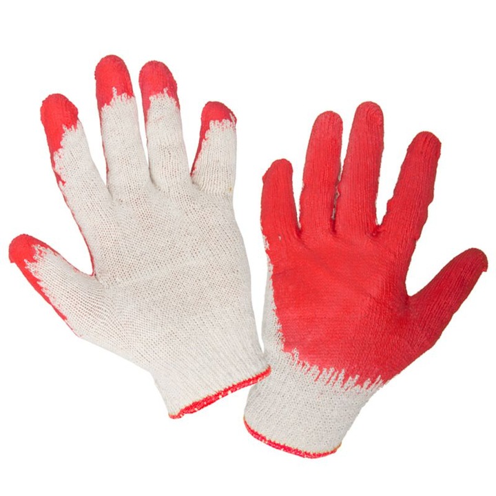 Manusi latex cu poliester-bumbac, tip subtire, culoare rosie, marime L ( 9 )