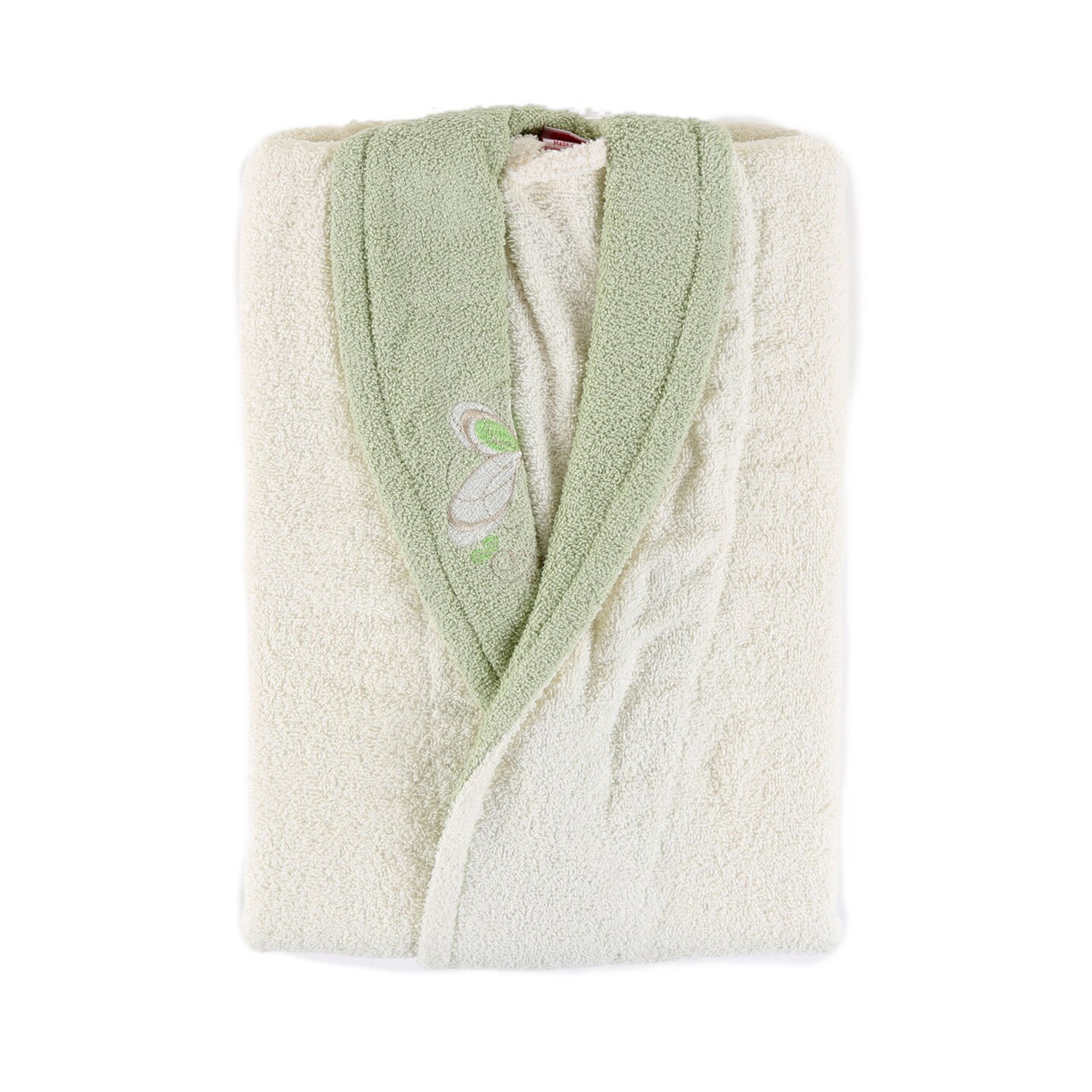 Halat de baie bumbac 100% ,Cotton Box, marime S/M , Ecru-Verde