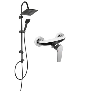 Coloana de dus Ferro Adore Black, cu baterie dus, set bara dus, culisant, dus fix, para dus mobila, negru/crom, mat Coloana de dus Ferro Adore Black, cu baterie dus, set bara dus, culisant, dus fix, para dus mobila, negru/crom, mat