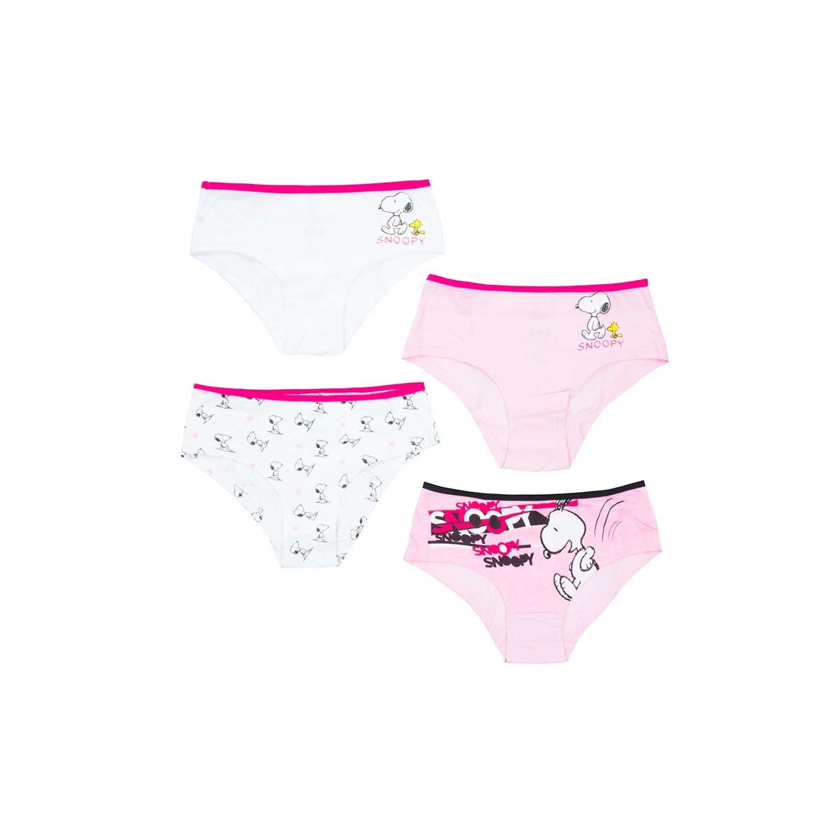 Set 4 chiloti fete, Disney Snoopy, Alb/Roz