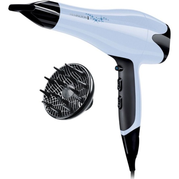 Uscator Electric de par Remington Sapphire Pro , Motor AC de 2200 W,Grila cu invelis ceramic de lux, Functie generator de Ioni, Concentrator/Difuzor incluse, Alb/Negru