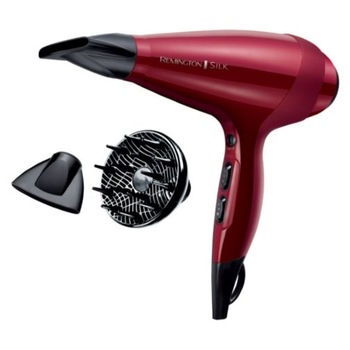Uscator de par electric Remington Silk cu motor AC de 2400 W, Viteza jet de aer 140 km/h,,Grila ceramica , 3 trepte de temperatura / 3 trepte de viteza, Concentrator subtire ,Difuzor , Turbo Boost , Rosu Uscator de par electric Remington Silk cu motor AC de 2400 W, Viteza jet de aer 140 km/h,,Grila ceramica , 3 trepte de temperatura / 3 trepte de viteza, Concentrator subtire ,Difuzor , Turbo Boost , Rosu