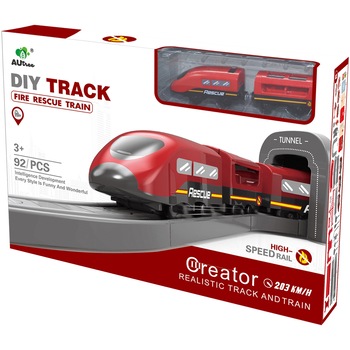 Circuit tren electric M-Toys Fire Rescue cu accesorii, 92 piese Circuit tren electric M-Toys Fire Rescue cu accesorii, 92 piese