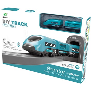 Circuit tren electric M-Toys City Rail cu accesorii, 92 piese Circuit tren electric M-Toys City Rail cu accesorii, 92 piese