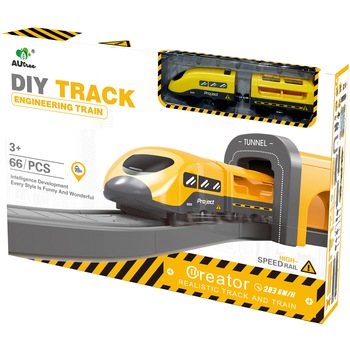 Circuit tren electric M-Toys Engineering cu accesorii, 66 piese Circuit tren electric M-Toys Engineering cu accesorii, 66 piese