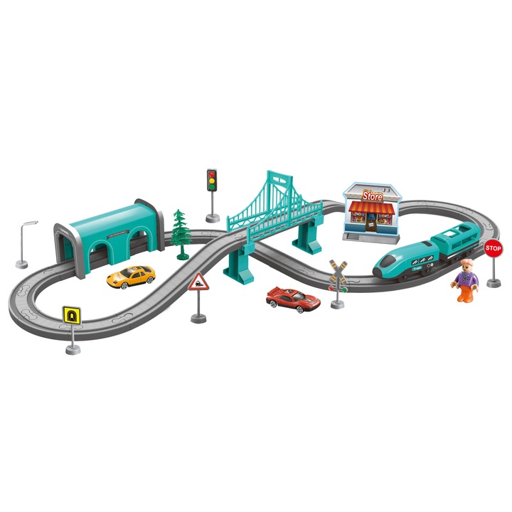 Детско електрическо влакче M-Toys City Rail, С аксесоари, 66 части