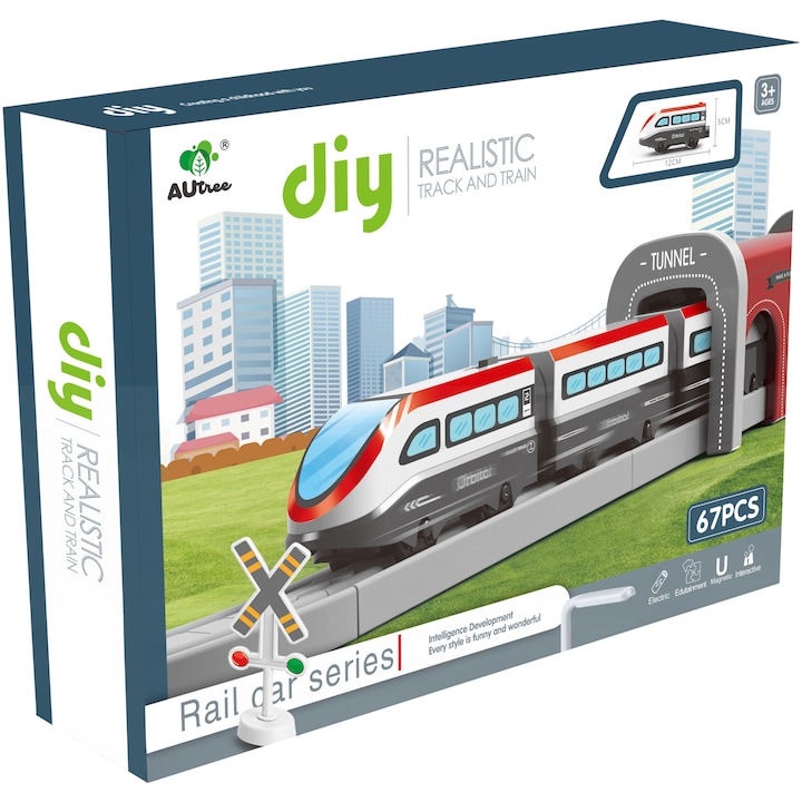 M-Toys City Rail Elektromos vonatkészlet, hangokkal és tartozékokkal, 67 darab