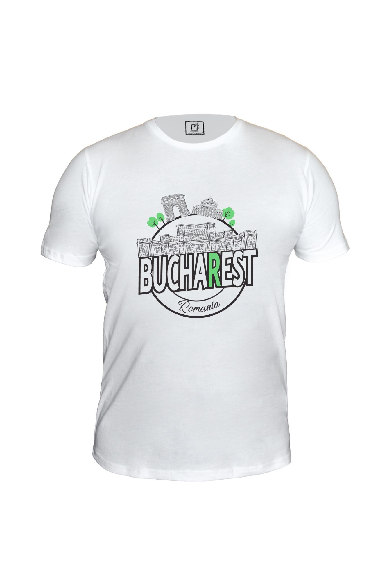Tricou din bumbac, Magnetella, Bucharest, L, Unisex, Alb