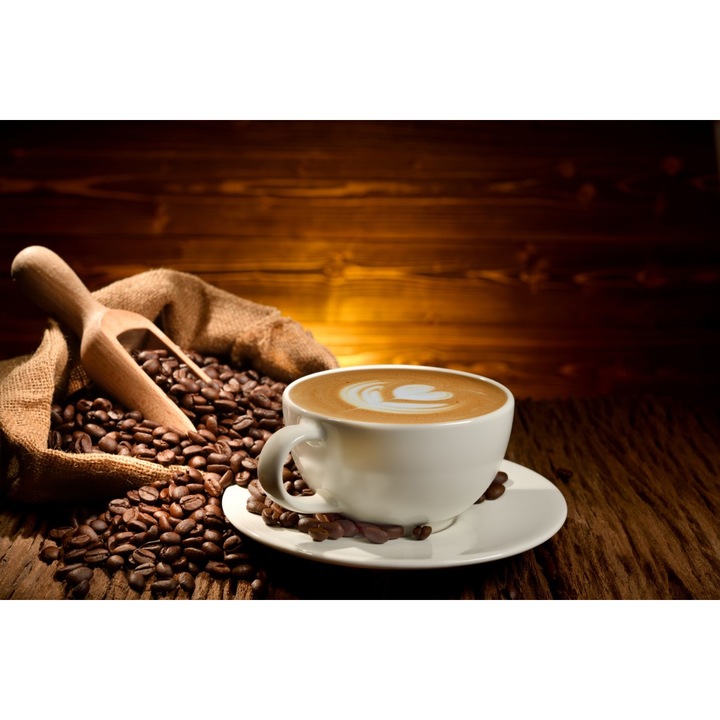 Fototapet de perete autoadeziv si lavabil Compozitie62 Ceasca si boabe de cafea3, 200 x 150 cm