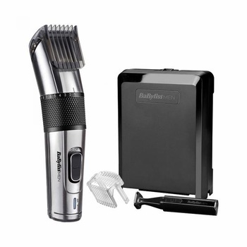 Masina de tuns BaByliss E978E, lame din titan, 26 lungimi de taiere, autonomie 60 min, incarcare 8 ore, functionare cu fir/fara fir, capete lavabile, negru